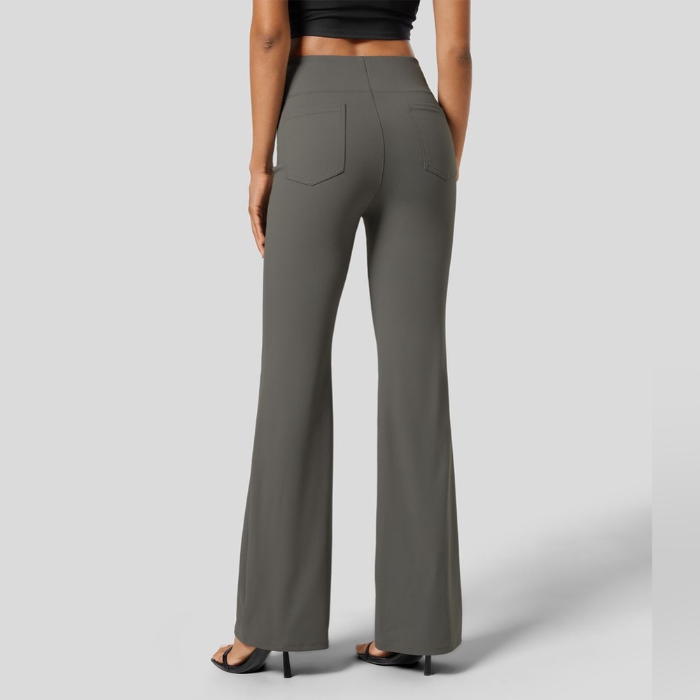 High Waisted Back Side Pocket Slight Flare Work Pants Deep Red Grey Small Reg
